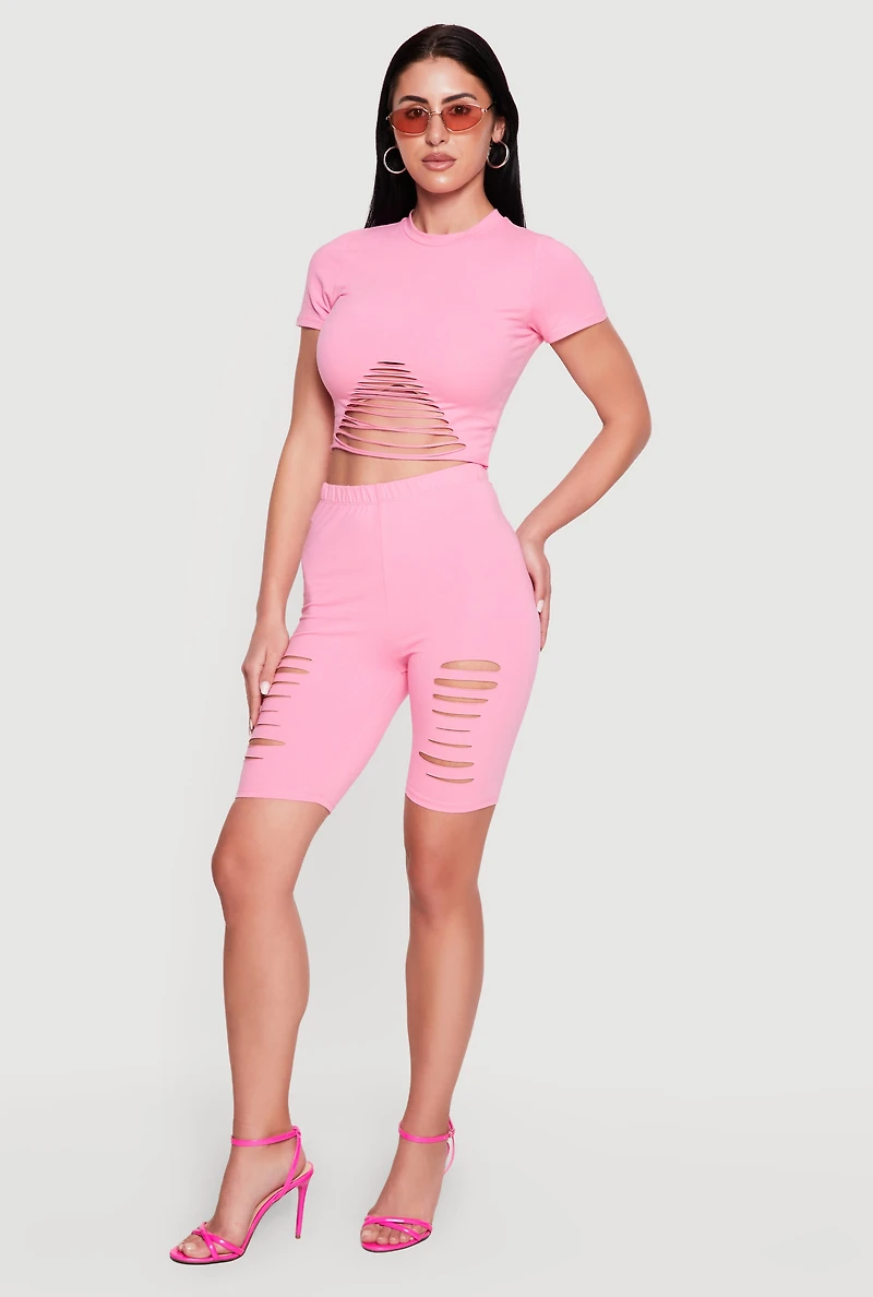 Laser Cut High Waisted Biker Shorts