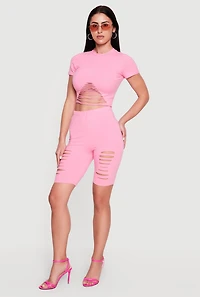 Laser Cut High Waisted Biker Shorts