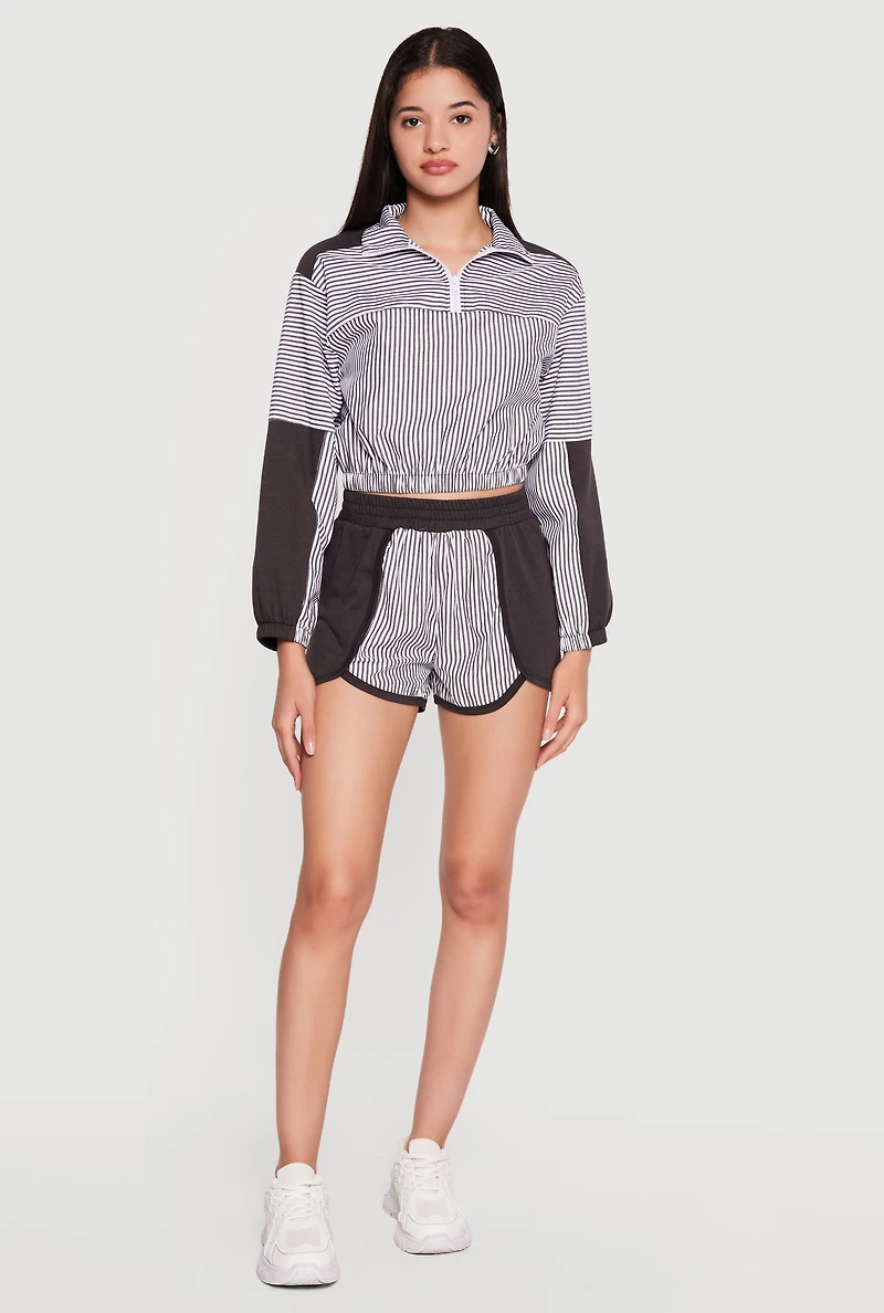 Striped Cropped Quarter Zip Top