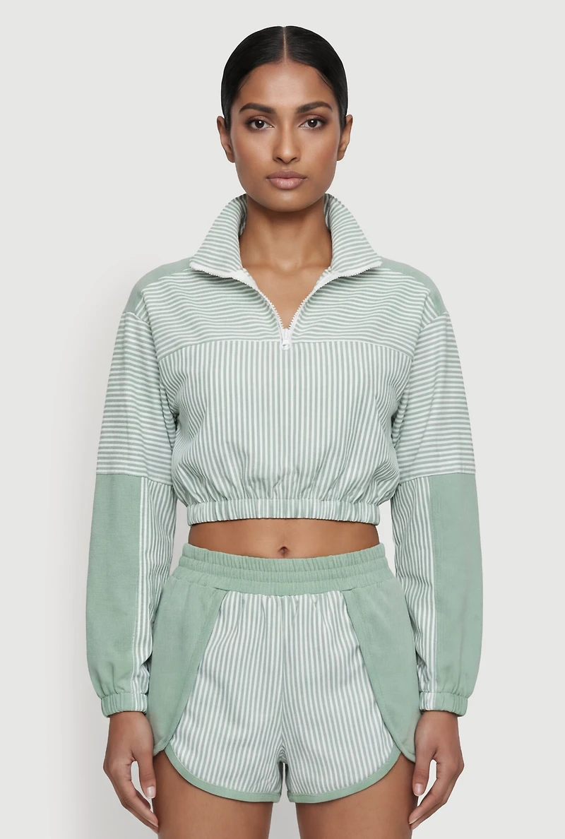 Striped Cropped Quarter Zip Top