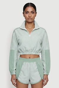 Striped Cropped Quarter Zip Top