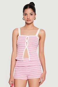 Faux Button Front Striped Cami with Keyholes