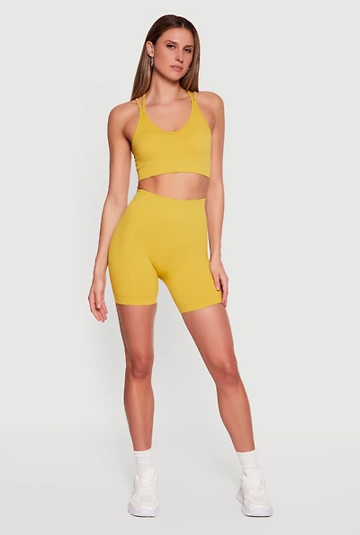 Solid Seamless Ribbed High Waisted Bike Shorts