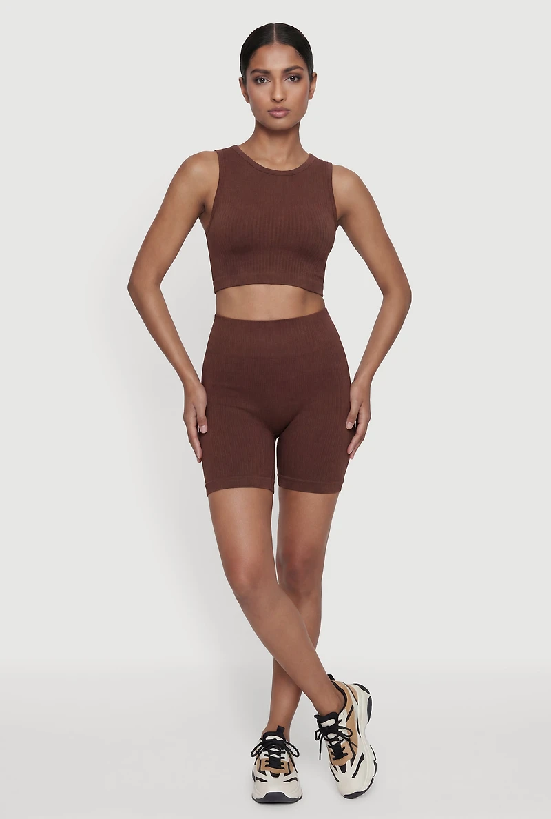 Seamless High Waisted Compression Rib Bike Shorts
