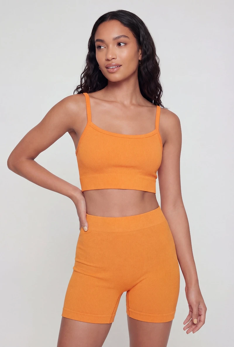 Seamless Ribbed Knit Sports Bra