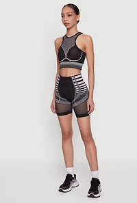 Striped Fishnet Detail Seamless Biker Shorts