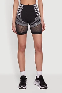 Striped Fishnet Detail Seamless Biker Shorts