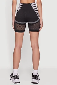 Striped Fishnet Detail Seamless Biker Shorts