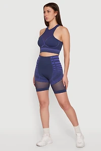 Striped Fishnet Detail Seamless Biker Shorts