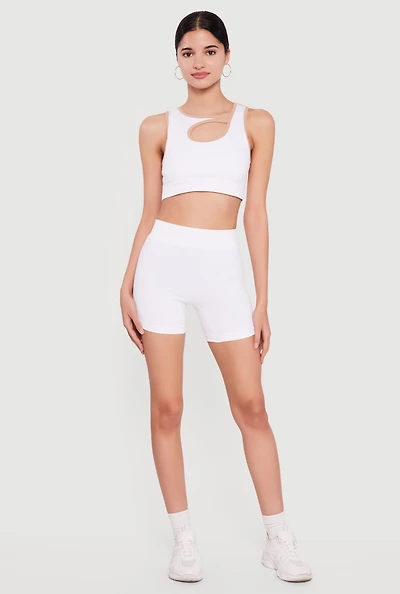 Seamless High Waisted Compression Rib Biker Shorts