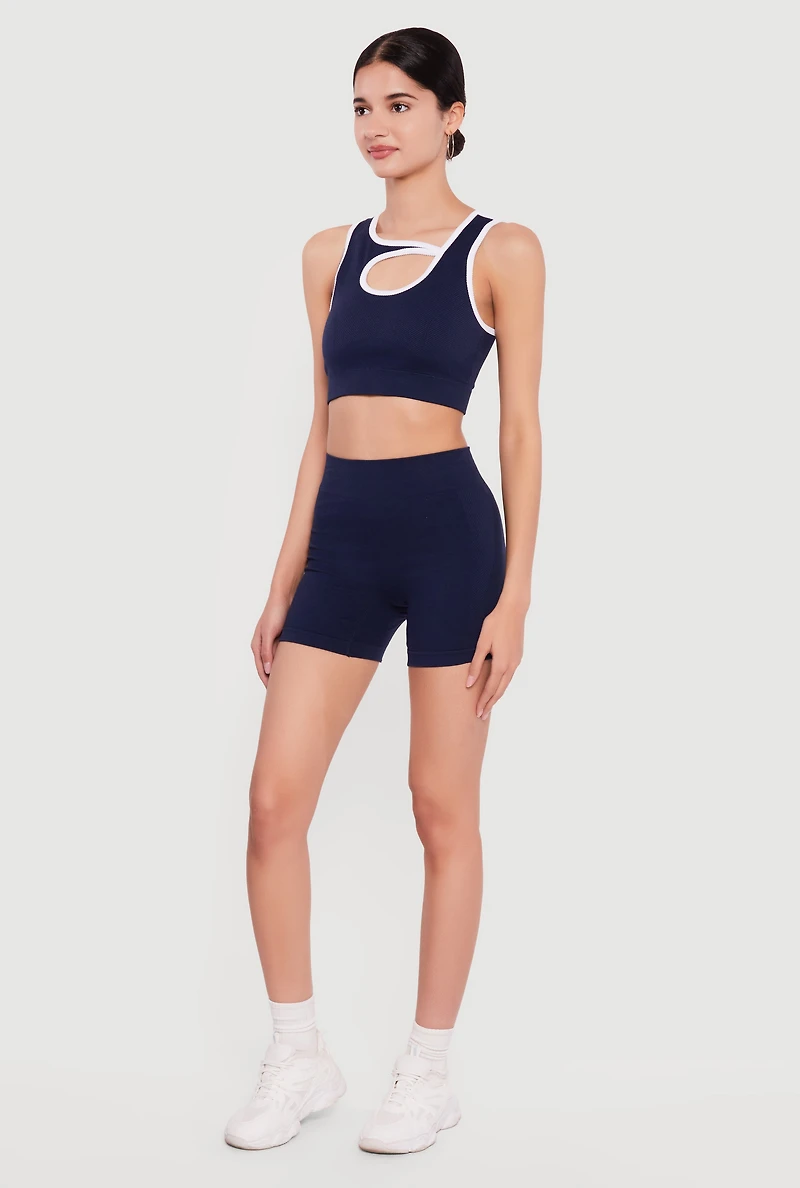 Seamless High Waisted Compression Rib Biker Shorts