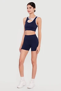 Seamless High Waisted Compression Rib Biker Shorts