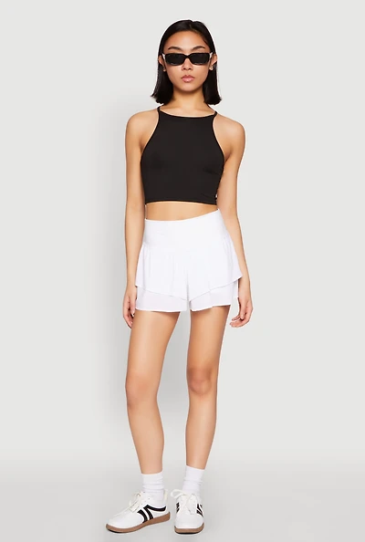 Womens Tiered Active Shorts, White, Size L