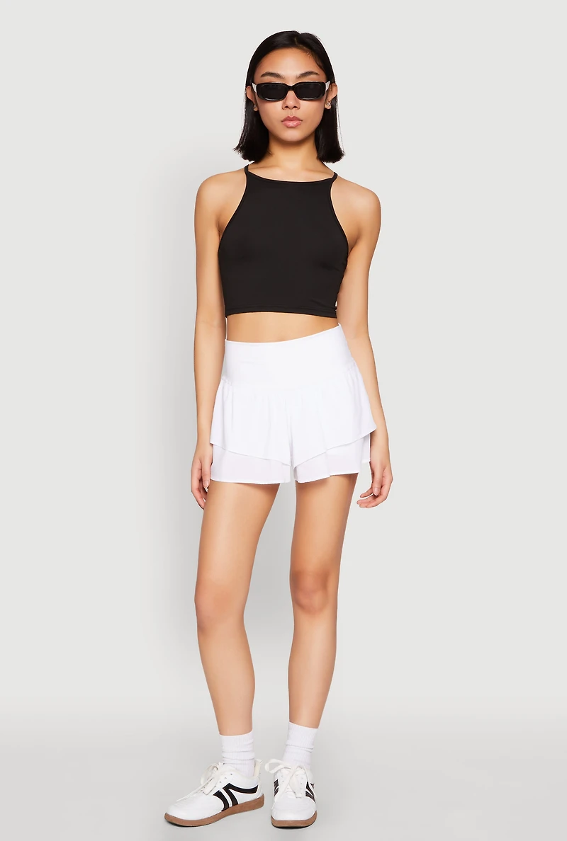 Womens Tiered Active Shorts, White, Size L