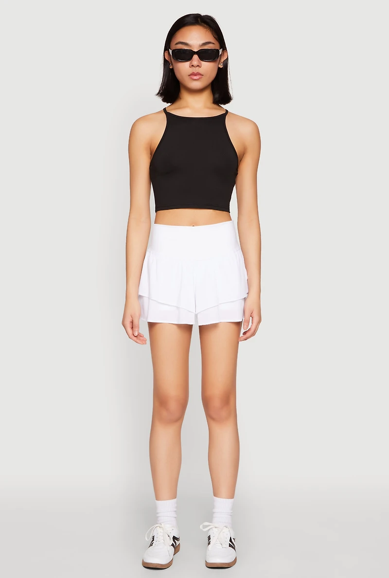 Womens Tiered Active Shorts, White, Size M