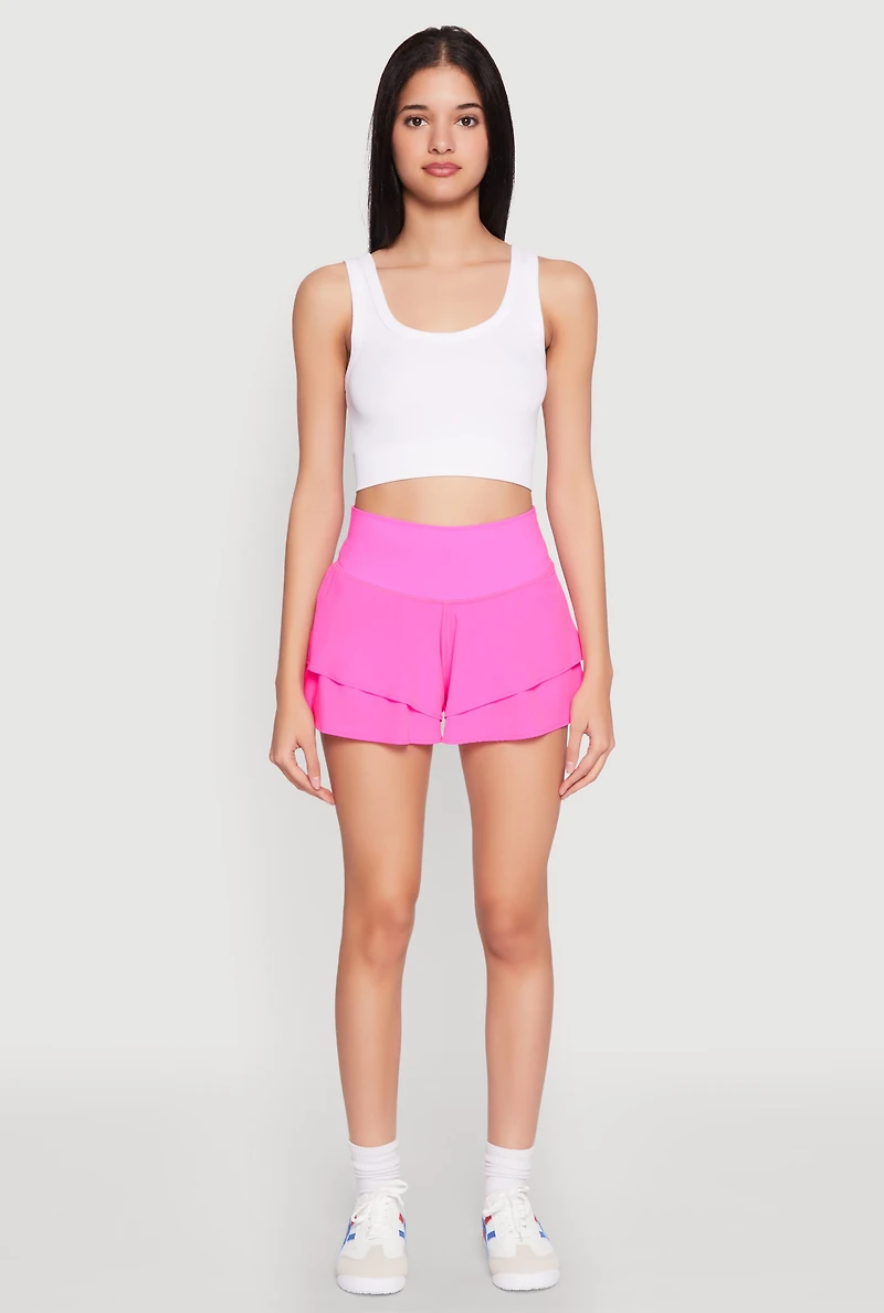 Womens Tiered Active Shorts, Pink, Size L