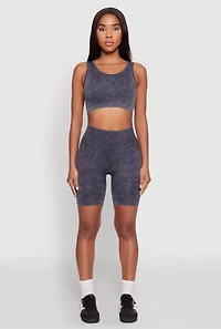 Womens Seamless Mineral Wash Cropped Tank Top, Grey, Size M-L