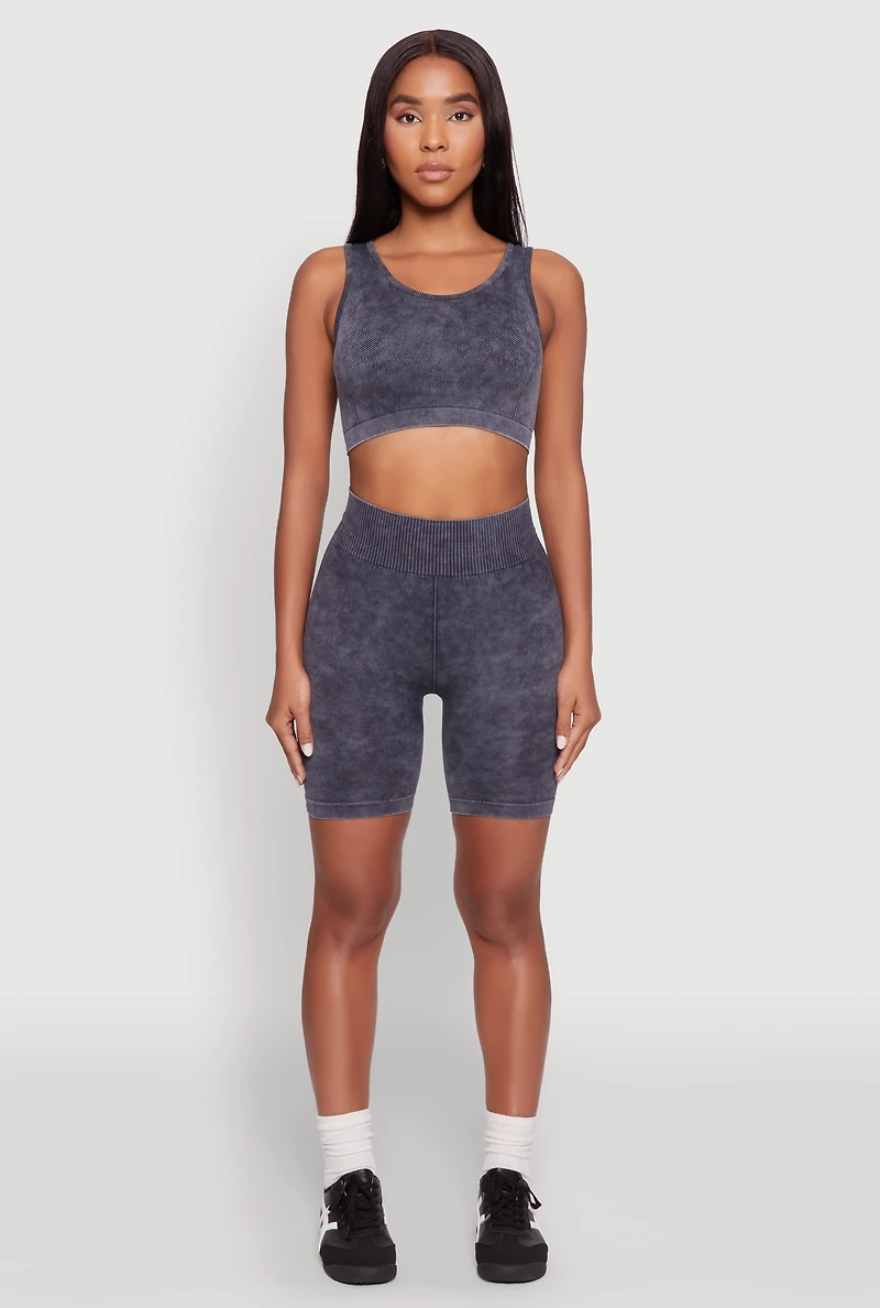 Womens Seamless Mineral Wash Cropped Tank Top, M-L