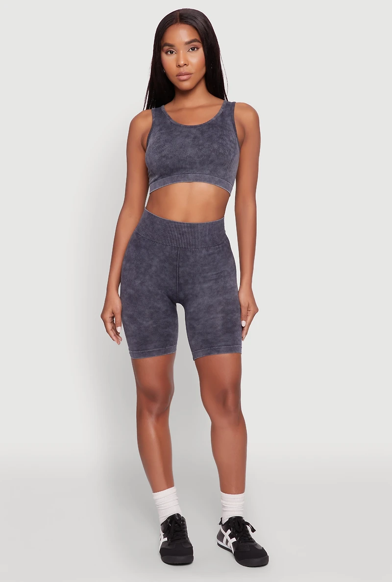 Womens Seamless Mineral Wash Cropped Tank Top, Grey, Size M-L