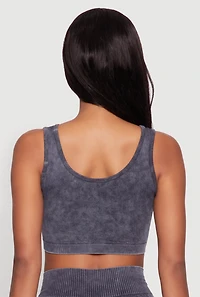 Womens Seamless Mineral Wash Cropped Tank Top, Grey, Size M-L