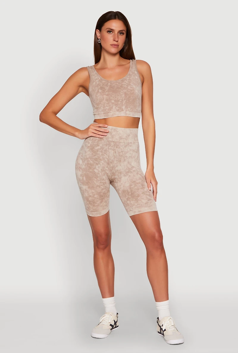 Womens Seamless Mineral Wash Cropped Tank Top, Beige, Size S-M