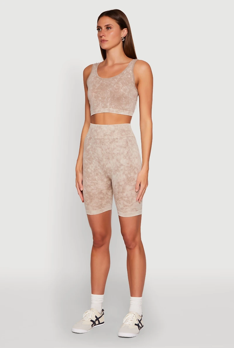 Womens Seamless Mineral Wash Cropped Tank Top, Beige, Size S-M