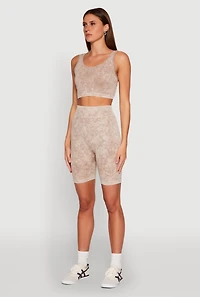 Womens Seamless Mineral Wash Cropped Tank Top, Beige, Size S-M
