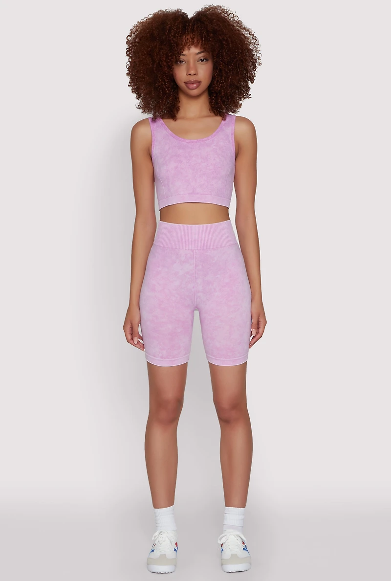 Womens Seamless Mineral Wash Cropped Tank Top, Purple, Size S-M