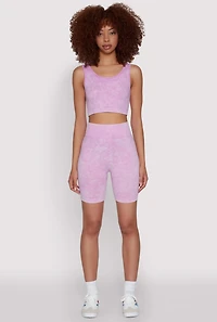 Womens Seamless Mineral Wash Cropped Tank Top, Purple, Size S-M