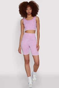 Womens Seamless Mineral Wash Cropped Tank Top, Purple, Size S-M