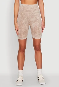 Womens Seamless Mineral Wash Bike Shorts, Khaki, Size S-M