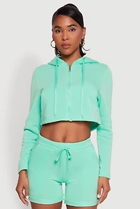 Womens Fleece Lined Zip Front Hooded Sweatshirt, Green, Size M