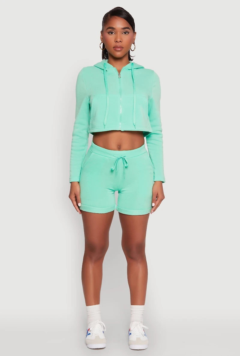 Womens Fleece Lined Zip Front Hooded Sweatshirt, Green, Size M