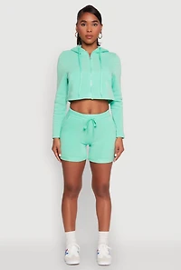 Womens Fleece Lined Zip Front Hooded Sweatshirt, Green, Size M