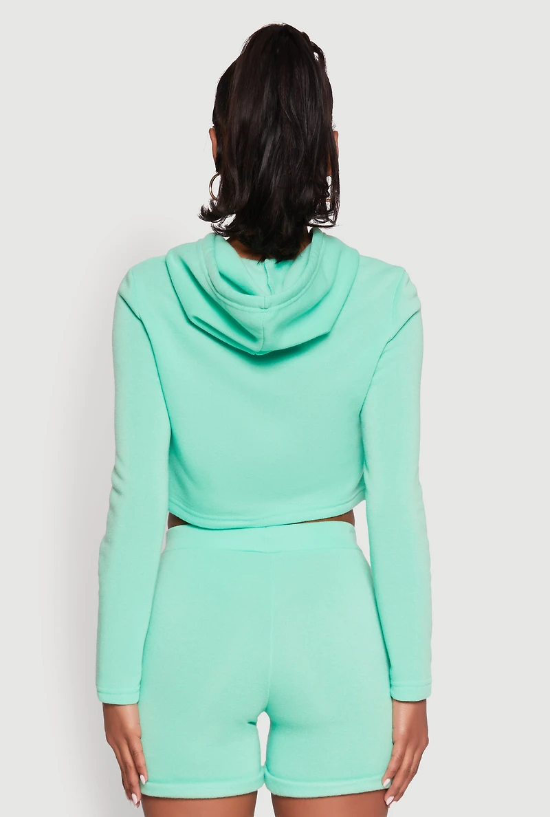 Womens Fleece Lined Zip Front Hooded Sweatshirt, Green, Size M