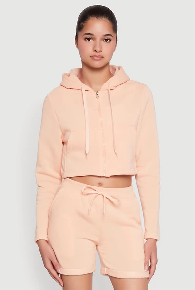 Womens Fleece Lined Zip Front Hooded Sweatshirt, Orange, Size S