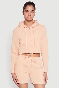 Womens Fleece Lined Zip Front Hooded Sweatshirt, Orange, Size S