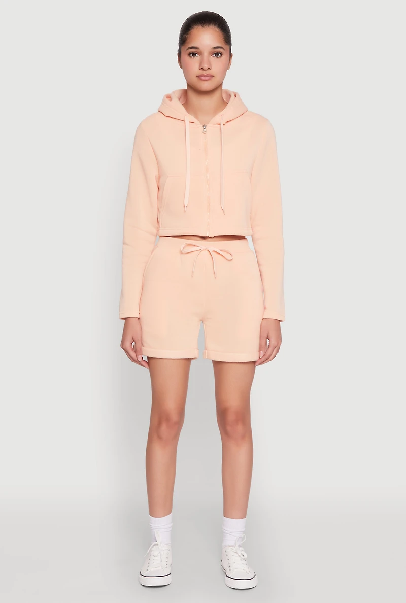 Womens Fleece Lined Zip Front Hooded Sweatshirt, Orange,