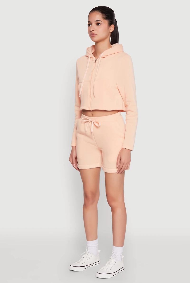 Womens Fleece Lined Zip Front Hooded Sweatshirt, Orange, Size S