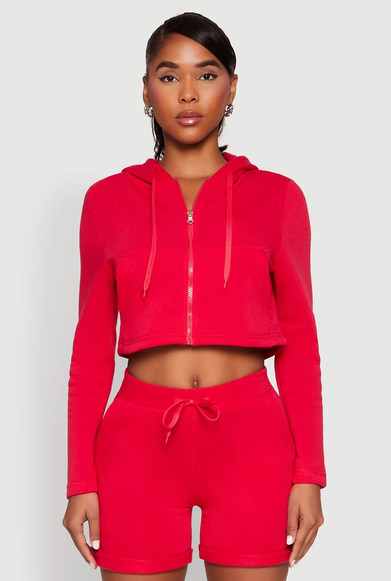 Womens Fleece Lined Zip Front Hooded Sweatshirt, Red, Size L