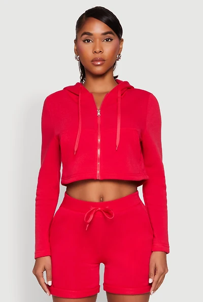 Womens Fleece Lined Zip Front Hooded Sweatshirt, Red, Size L
