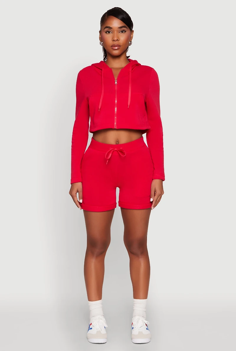 Womens Fleece Lined Zip Front Hooded Sweatshirt, Red, Size L
