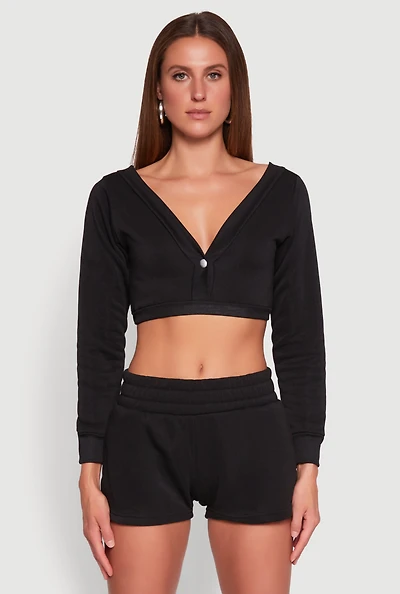 Womens Fleece Plunge Cropped Sweatshirt,
