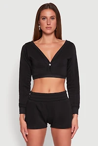 Womens Fleece Plunge Cropped Sweatshirt,