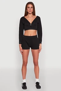 Womens Fleece Plunge Cropped Sweatshirt, Black, Size S