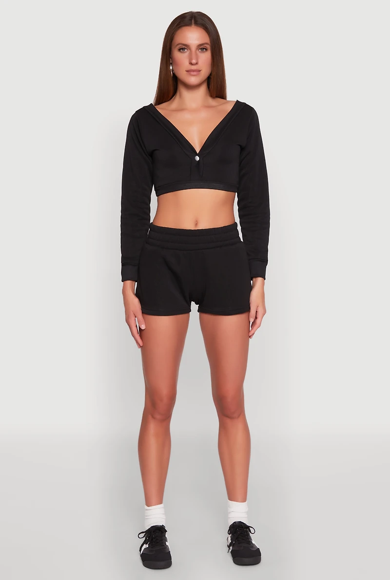 Womens Fleece Plunge Cropped Sweatshirt,