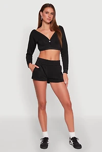 Womens Fleece Plunge Cropped Sweatshirt, Black, Size S