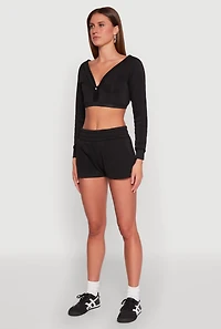 Womens Fleece Plunge Cropped Sweatshirt, Black, Size S