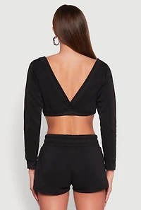 Womens Fleece Plunge Cropped Sweatshirt, Black, Size S