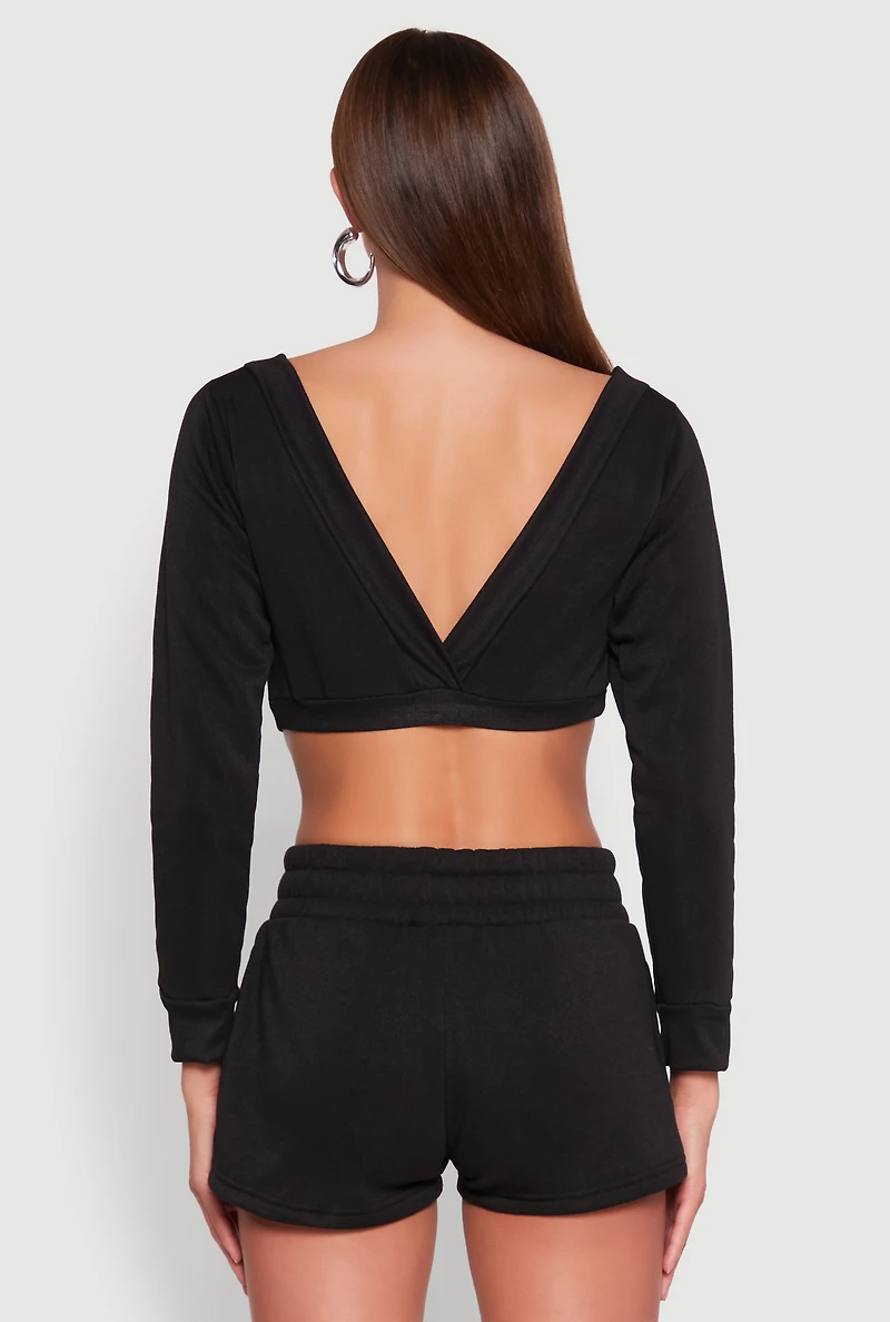 Fleece Plunge Cropped Sweatshirt